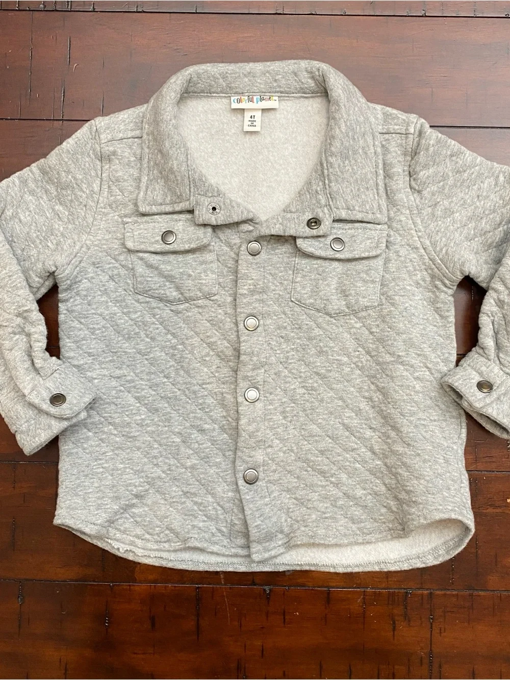 Colorful Planet Toddler Gray Quilted Knit Snap-Up Shirt Jacket Shacket 4T